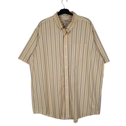 L.L.BEAN Yellow Striped Shirt Short Sleeve Casual Cotton Mens XLT