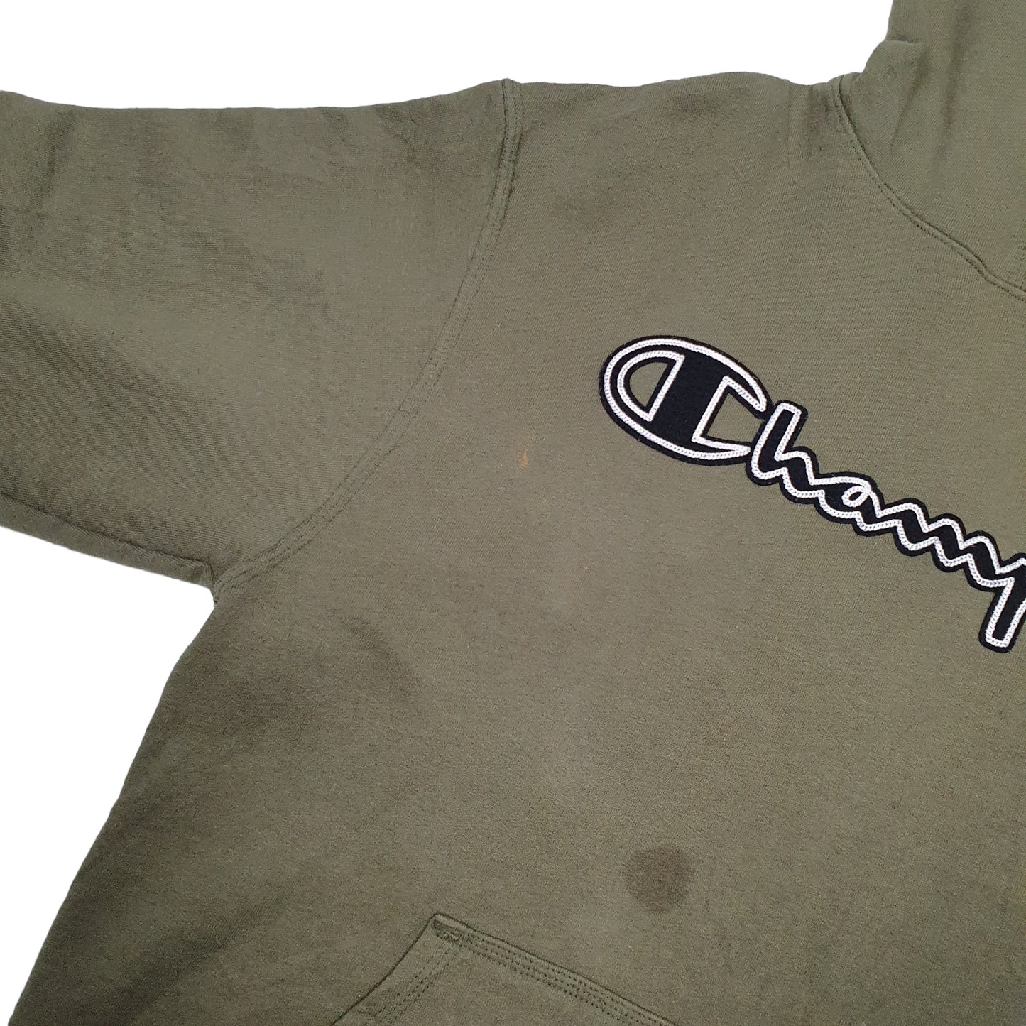 Mens Khaki Champion Spellout Hoodie Jumper