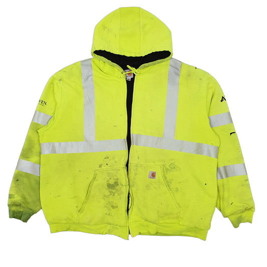 Mens Yellow Carhartt Hi Vis Workwear Site Hoodie Full Zip Jumper