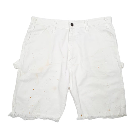 Mens White Dickies Cut Offs Carpenter Painter Workwear Denim Shorts