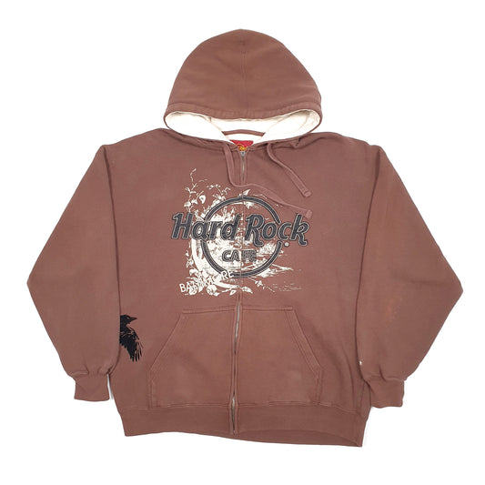 Mens Brown Hard Rock Cafe Baltimore Hoodie Full Zip Jumper