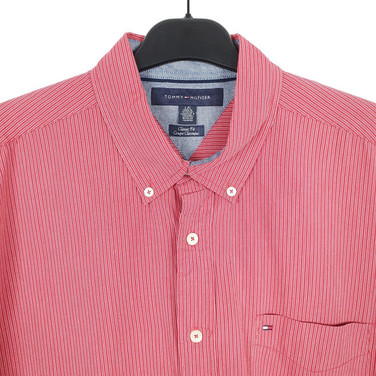 Tommy Hilfiger Short Sleeve Classic Fit Pinstripe Shirt Red