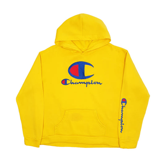 Mens Yellow Champion Spellout Hoodie Jumper