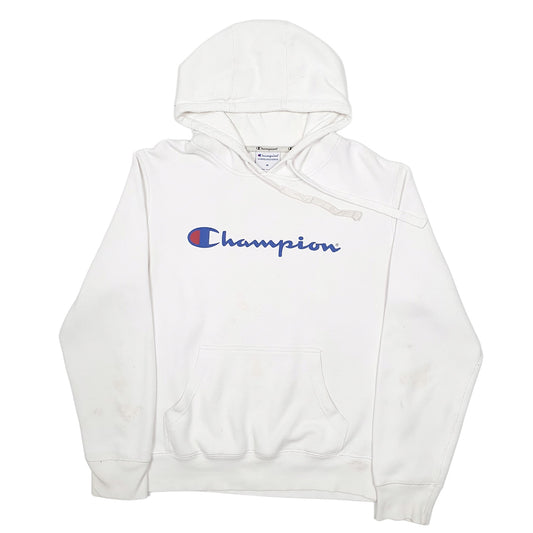 Mens White Champion Spellout Hoodie Jumper