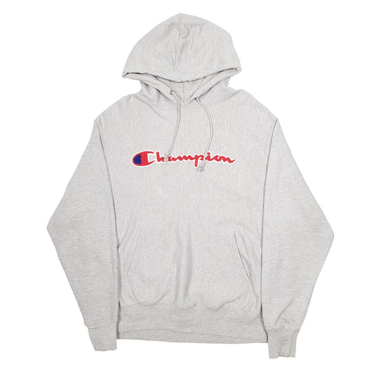 Mens Grey Champion Reverse Weave Spellout Hoodie Jumper