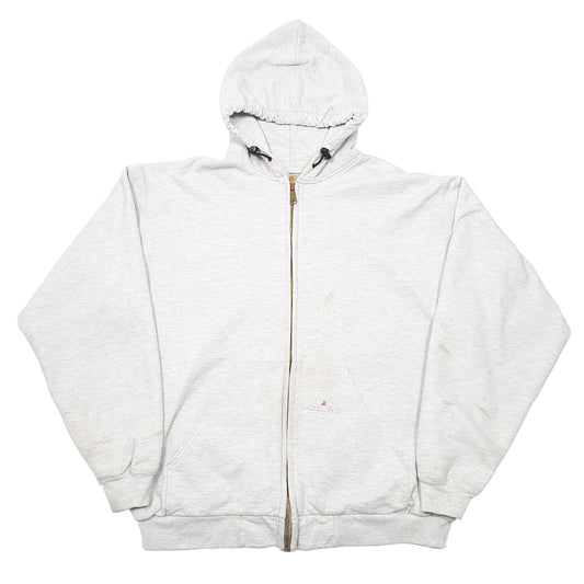 Mens Grey Carhartt Hoodie Thermal Lined Made In USA Full Zip Jumper