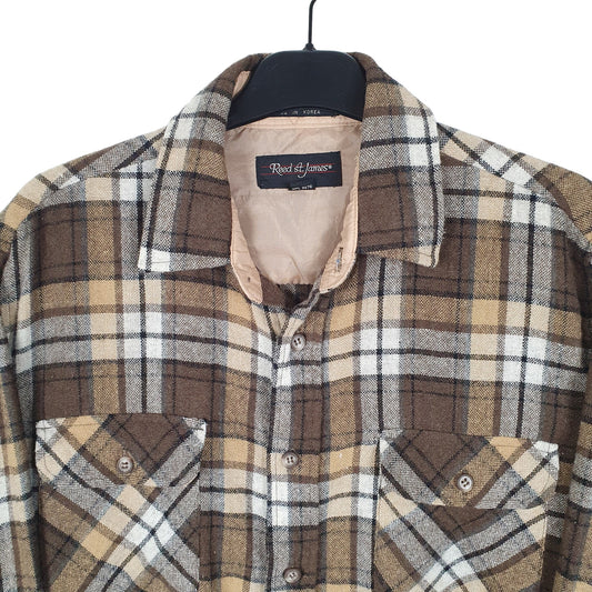 Reed St James Flannel Shacket Long Sleeve Regular Fit Check Wool Shirt Brown