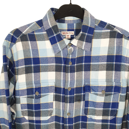 Merona Flannel Shacket Long Sleeve Regular Fit Check Shirt Blue
