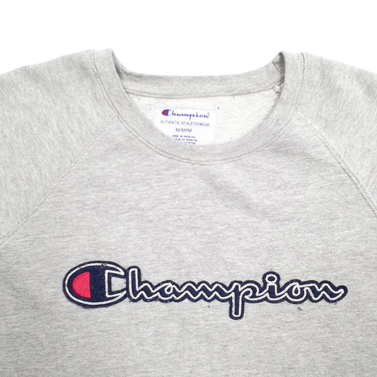 Mens Grey Champion Spellout Crewneck Jumper