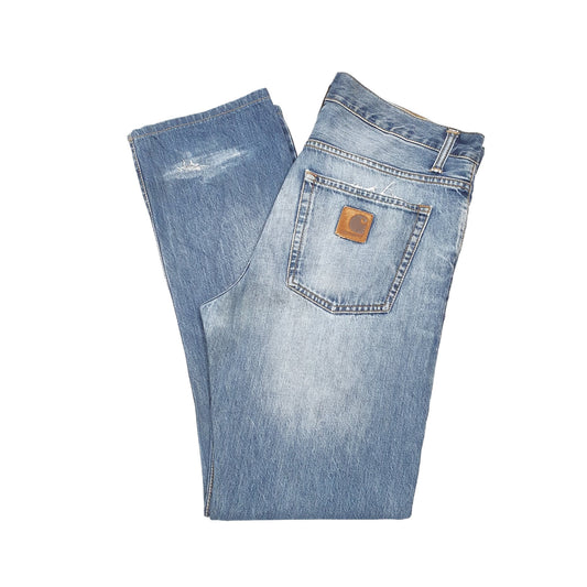 Mens Blue Carhartt Davies Pant Relaxed WIP Casual JeansW34 L30