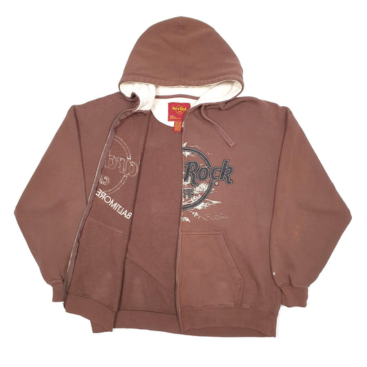 Mens Brown Hard Rock Cafe Baltimore Hoodie Full Zip Jumper