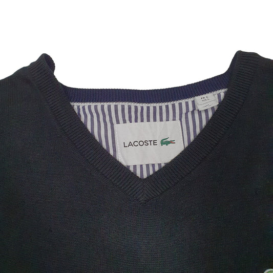 Mens Black Lacoste V Neck Jumper