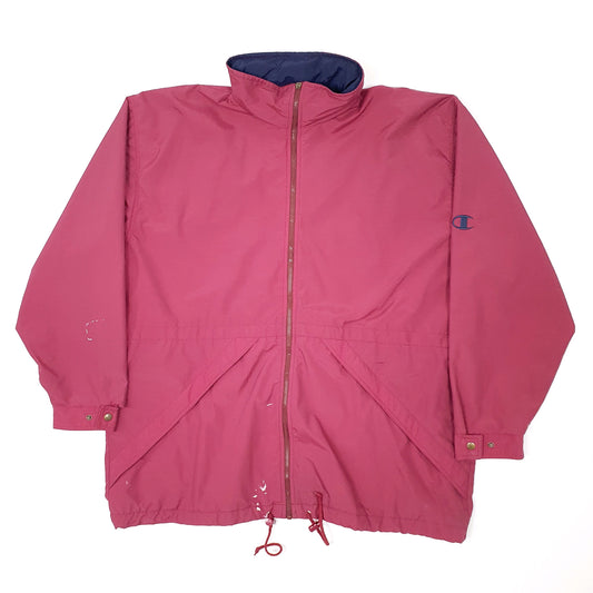 Mens Burgundy Champion Vintage 1990s Hooded Coat