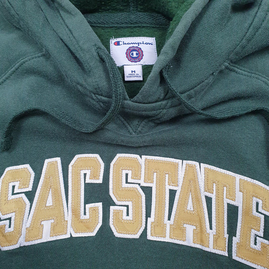Womens Green Champion California State University Sacremento Spellout Hoodie Jumper