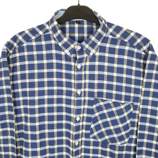 Non Branded Flannel Shacket Long Sleeve Regular Fit Check Shirt Blue