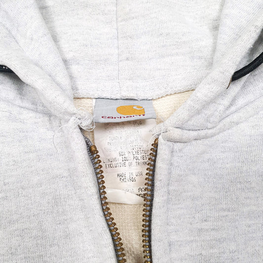 Mens Grey Carhartt Hoodie Thermal Lined Made In USA Full Zip Jumper