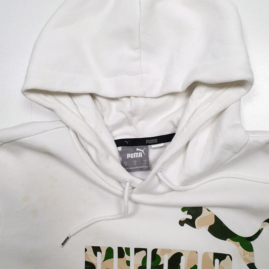 Mens White Puma Spellout Hoodie Jumper