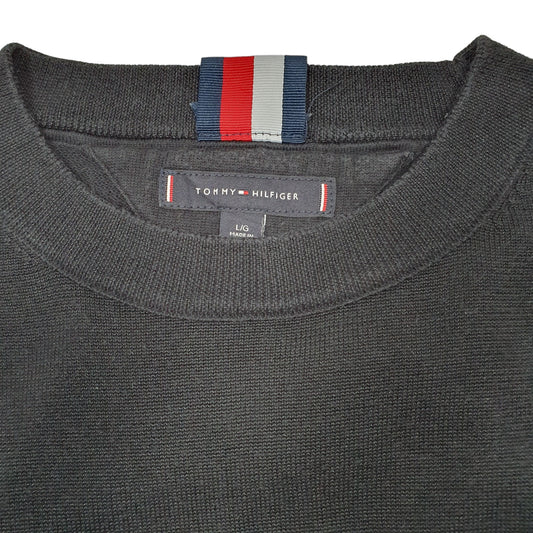 Mens Black Tommy Hilfiger Spellout Striped Crewneck Jumper