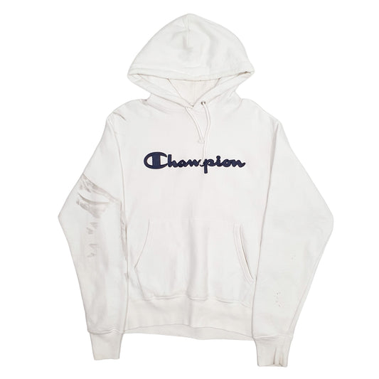 Mens White Champion Reverse Weave Hoodie Jumper