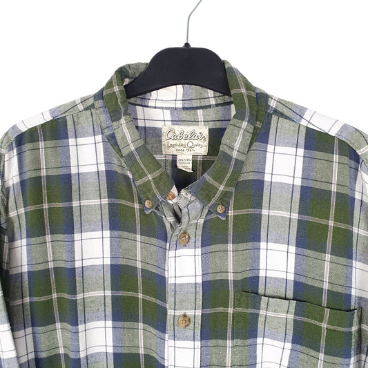 Cabela's Flannel Shacket Tall Long Sleeve Regular Fit Check Shirt Green