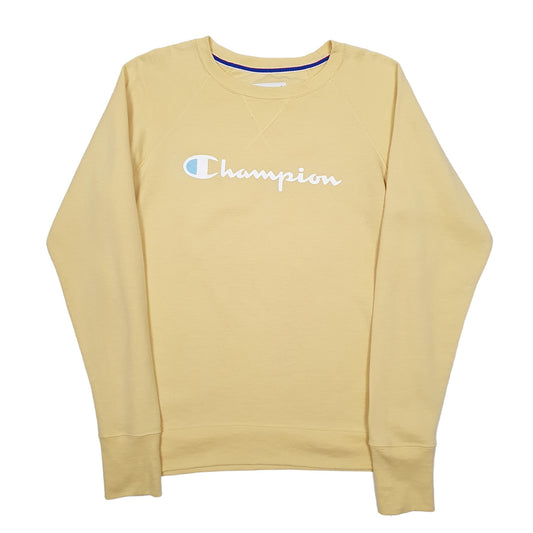 Mens Yellow Champion Spellout Crewneck Jumper