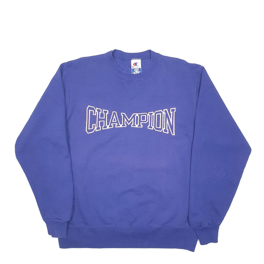 Mens Blue Champion Spellout Crewneck Jumper