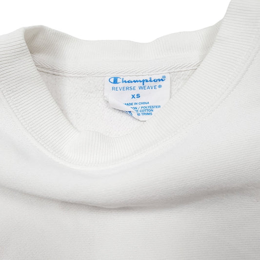 Womens White Champion Cropped Cut Off Reverse Weave Crewneck Jumper