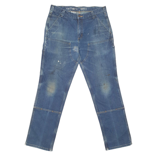 Mens Blue Carhartt Rugged Flex Double knee Carpenter JeansW34 L30