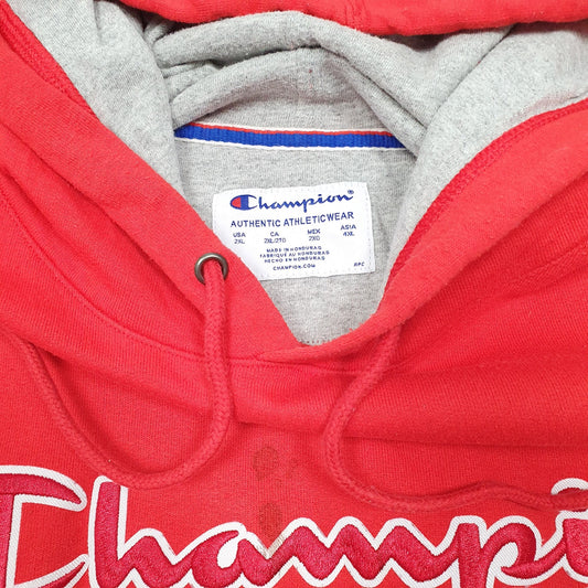 Mens Red Champion Spellout Hoodie Jumper