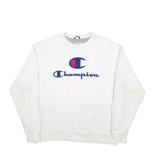 Mens White Champion Spellout Crewneck Jumper