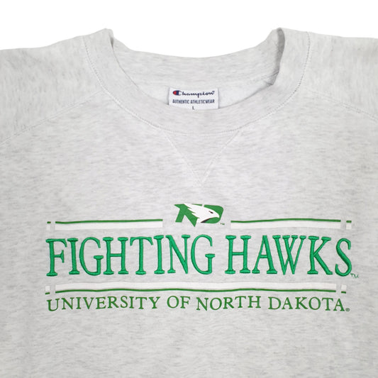 Mens Grey Champion USA College North Dakota Fighting Hawks Crewneck Jumper