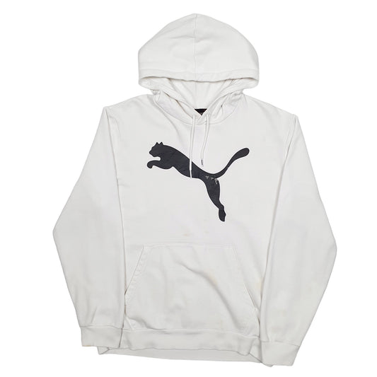 Mens White Puma Spellout Hoodie Jumper