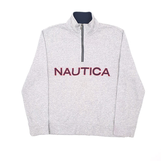 Mens Grey Nautica Spellout Quarter Zip Jumper
