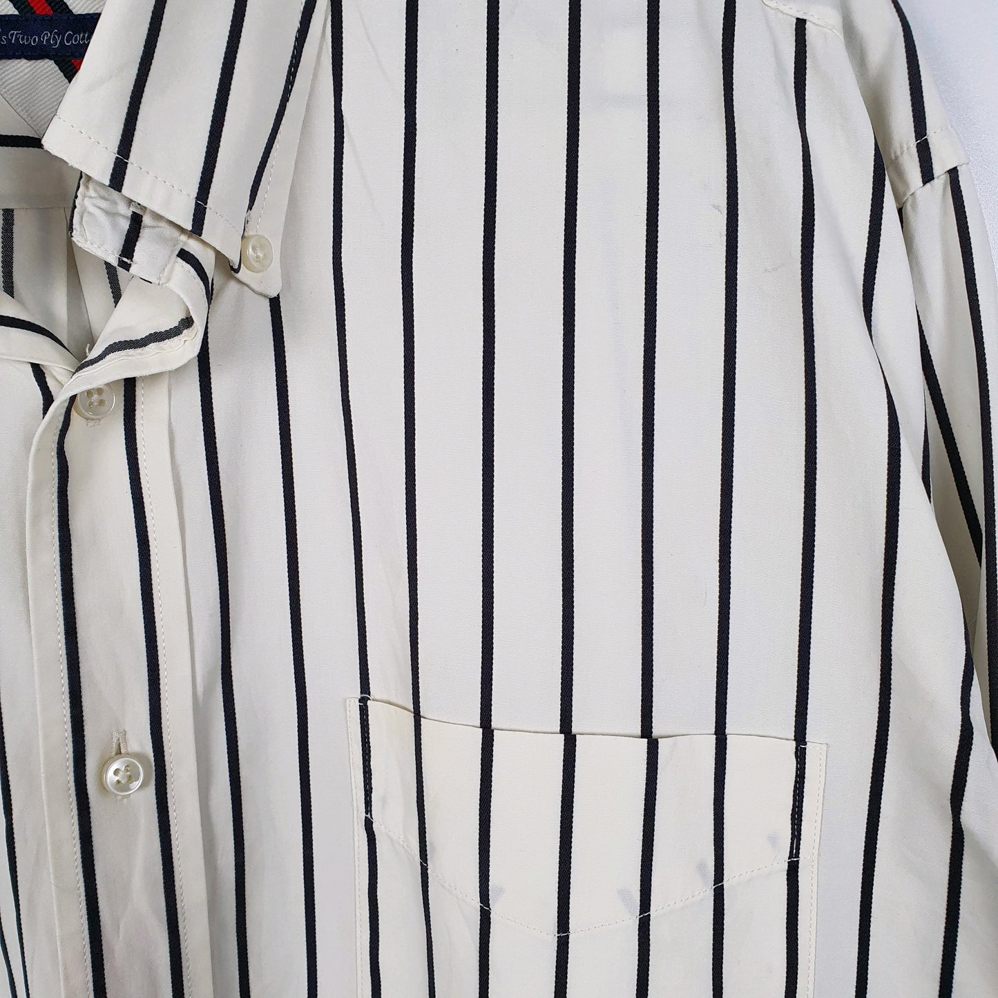 Tommy Hilfiger 2 Ply Long Sleeve Regular Fit Striped Shirt Cream