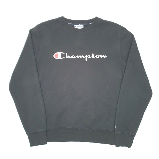Mens Black Champion Spellout Crewneck Jumper