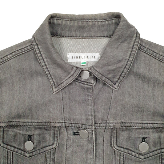 Womens Grey Simple Life Denim Jacket Coat
