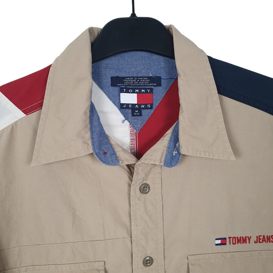 Mens Beige Tommy Hilfiger Flag USA Stars Stripes Long Sleeve Shirt
