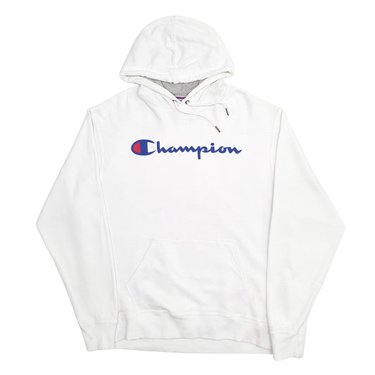Mens White Champion Spellout Hoodie Jumper