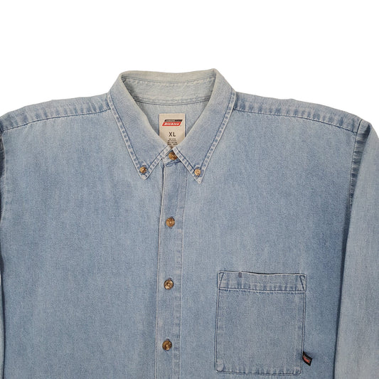 Mens Blue Dickies Denim Shacket Workwear Long Sleeve Shirt