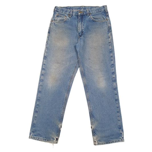 Mens Blue Carhartt Lined Winter Thermal Carpenter JeansW34 L32