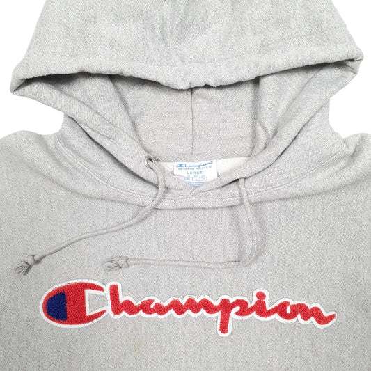 Mens Grey Champion Reverse Weave Spellout Hoodie Jumper