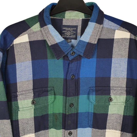 American Eagle Flannel Shacket Long Sleeve Regular Fit Check Shirt Blue
