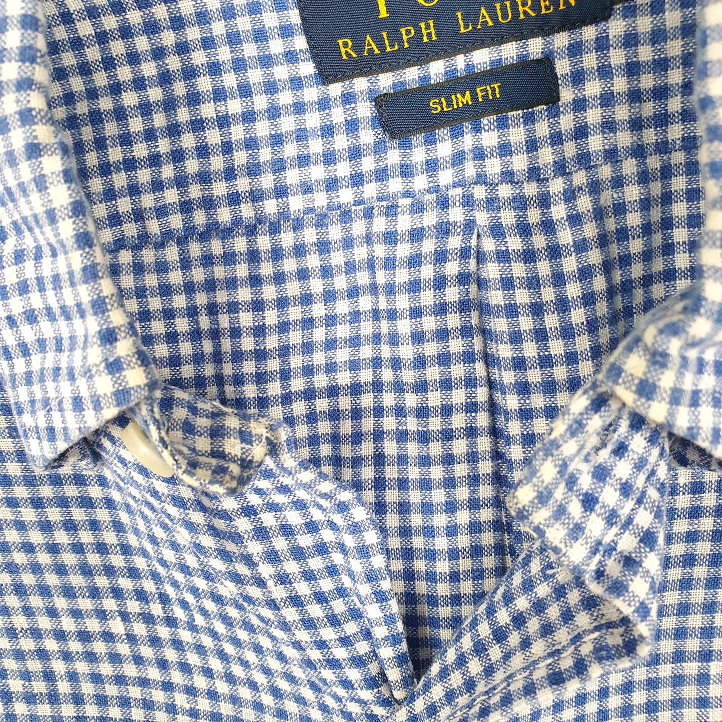Ralph Lauren Long Sleeve Slim Fit Gingham Linen Shirt Blue