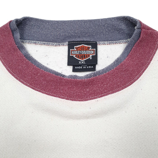 Mens Cream Harley Davidson Vintage Sweatshirt Motorcycles Biker Made In USA Crewneck Jumper