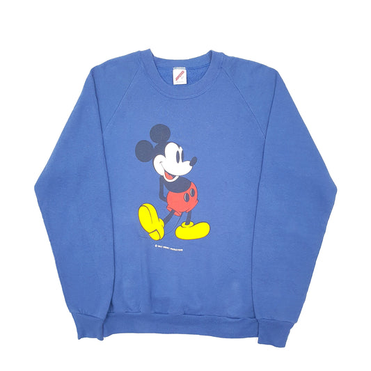 Mens Blue Jerzees Vintage 1980s Made in USA Disney Mickey Mouse Crewneck Jumper