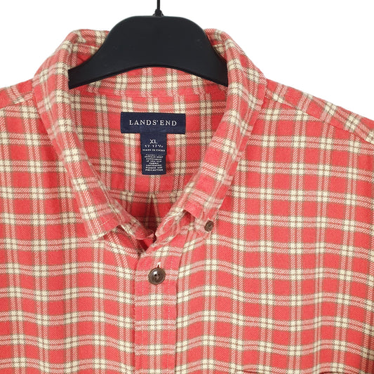 Land's End Overshirt Shacket Long Sleeve Regular Fit Check Shirt Red