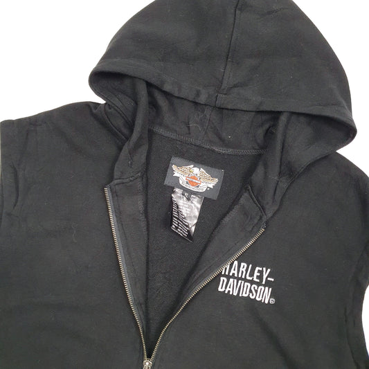 Mens Black Harley Davidson Hooded Biker Gilet Jumper