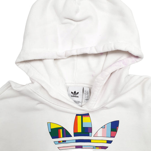 Mens White Adidas Spellout Hoodie Jumper