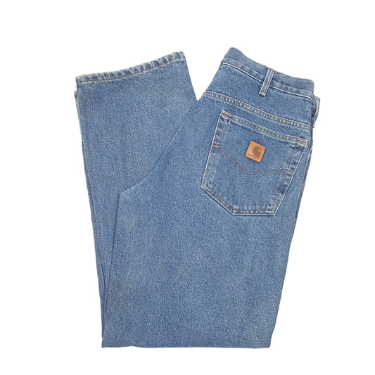 Mens Blue Carhartt Relaxed Lined Insulated Winter Thermal Casual JeansW32 L30