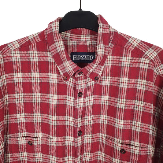 Lands End Flannel Shacket Long Sleeve Regular Fit Check Shirt Burgundy